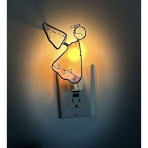Night Light Stained Glass Angel Wall Plug-In Pastel Pink Vtg